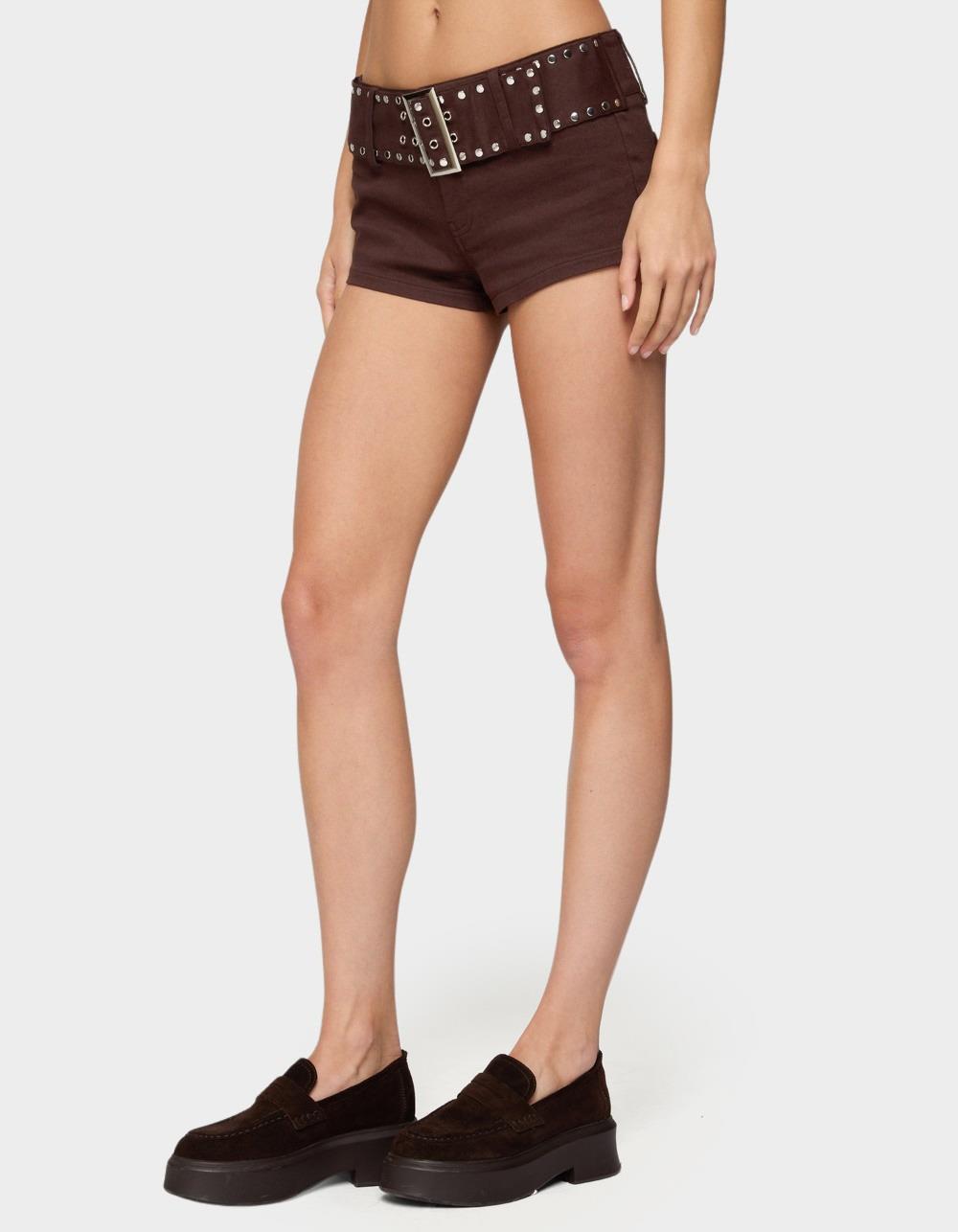 EDIKTED Studded Belt Denim Micro Shorts