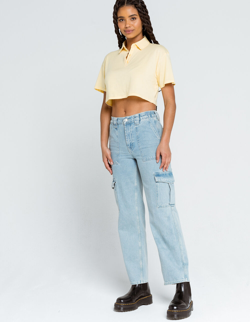 FULL TILT Solid Womens Yellow Crop Polo Tee - YELLOW | Tillys