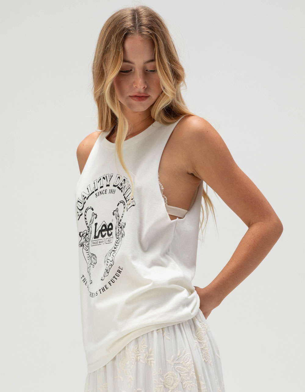 LEE Quality Denim Tiger Womens Muscle Tank Top  - OFF WHITE