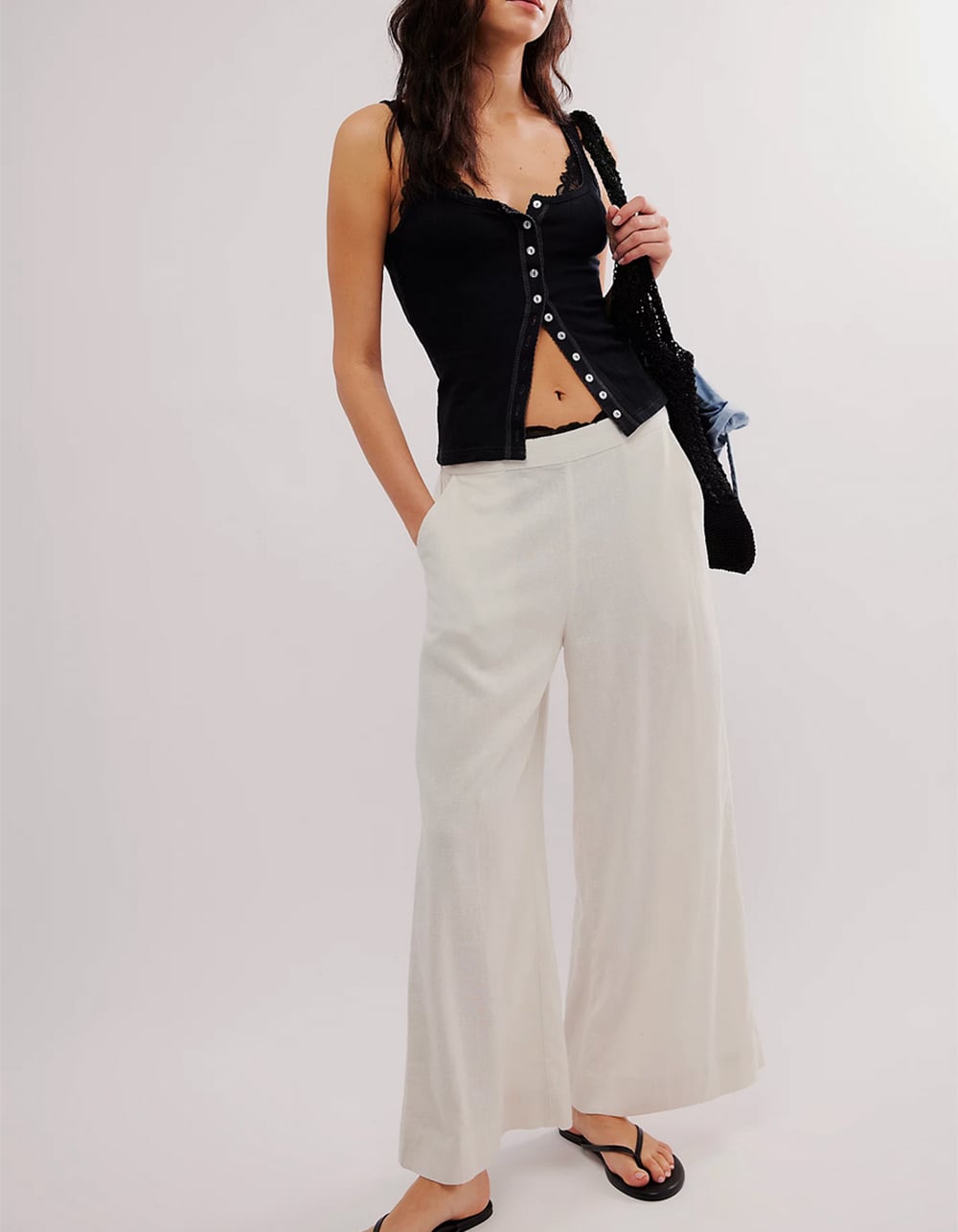 FREE PEOPLE End Game Womens Pointelle Tank Top - BLACK