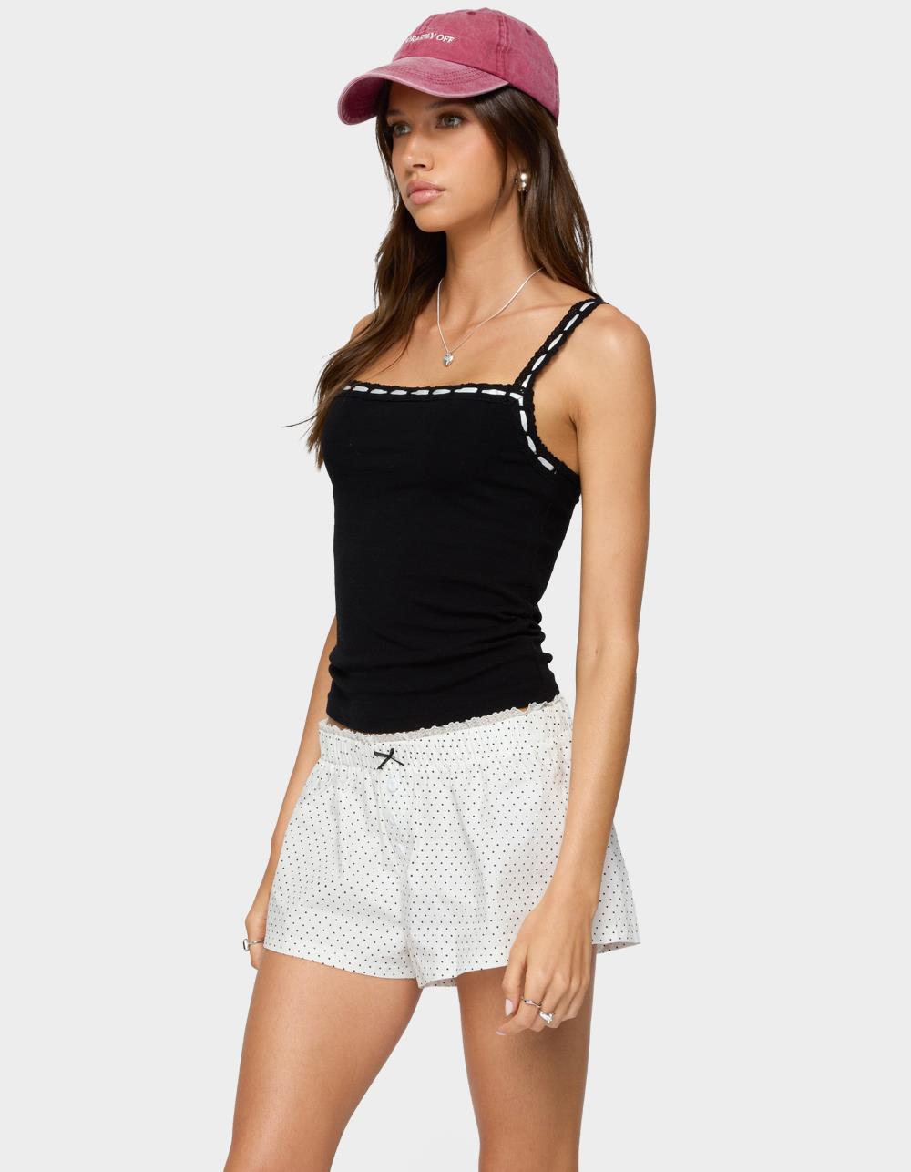 EDIKTED Leilani Ribbon Lacey Tank Top - WHITE