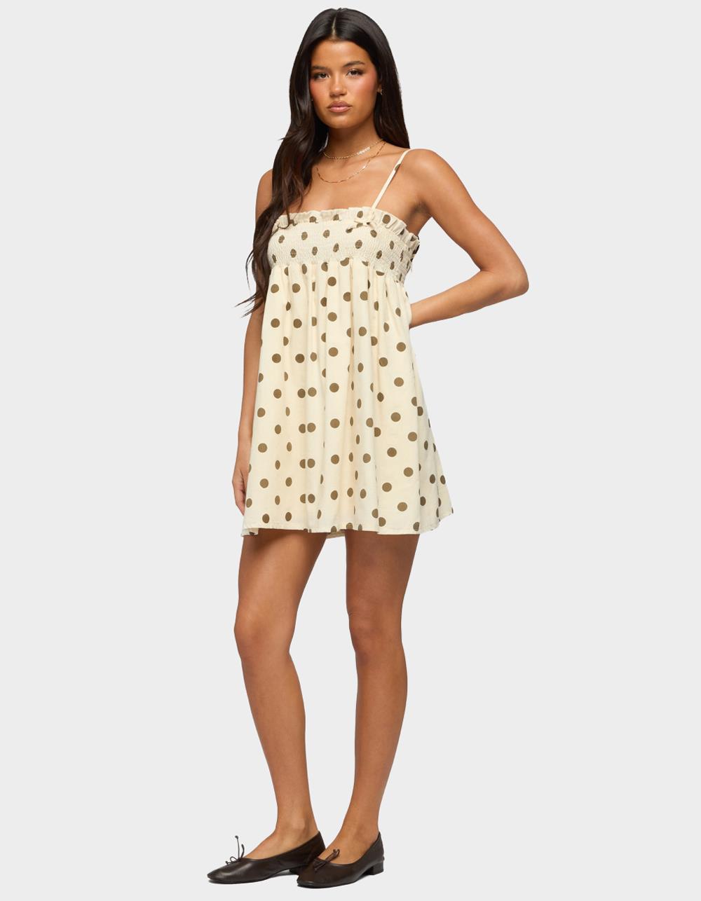 EDIKTED Polka Dot Linen Look Mini Dress - BEIGE