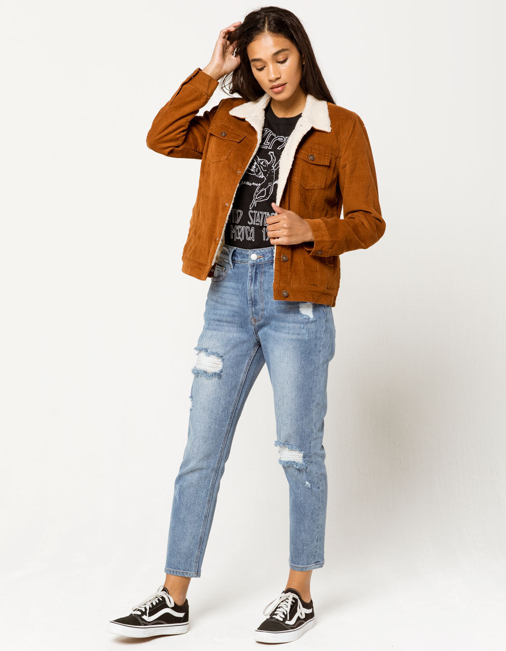 SKY AND SPARROW Corduroy Sherpa Womens Jacket - CAMEL | Tillys