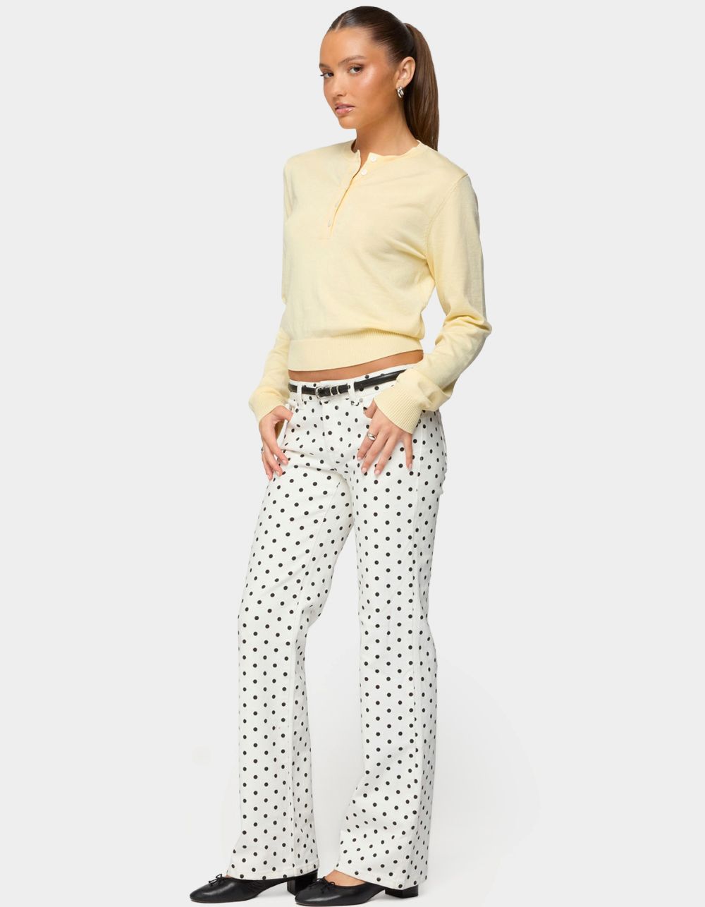 EDIKTED Yolana Henley Light Knit Sweater - YELLOW