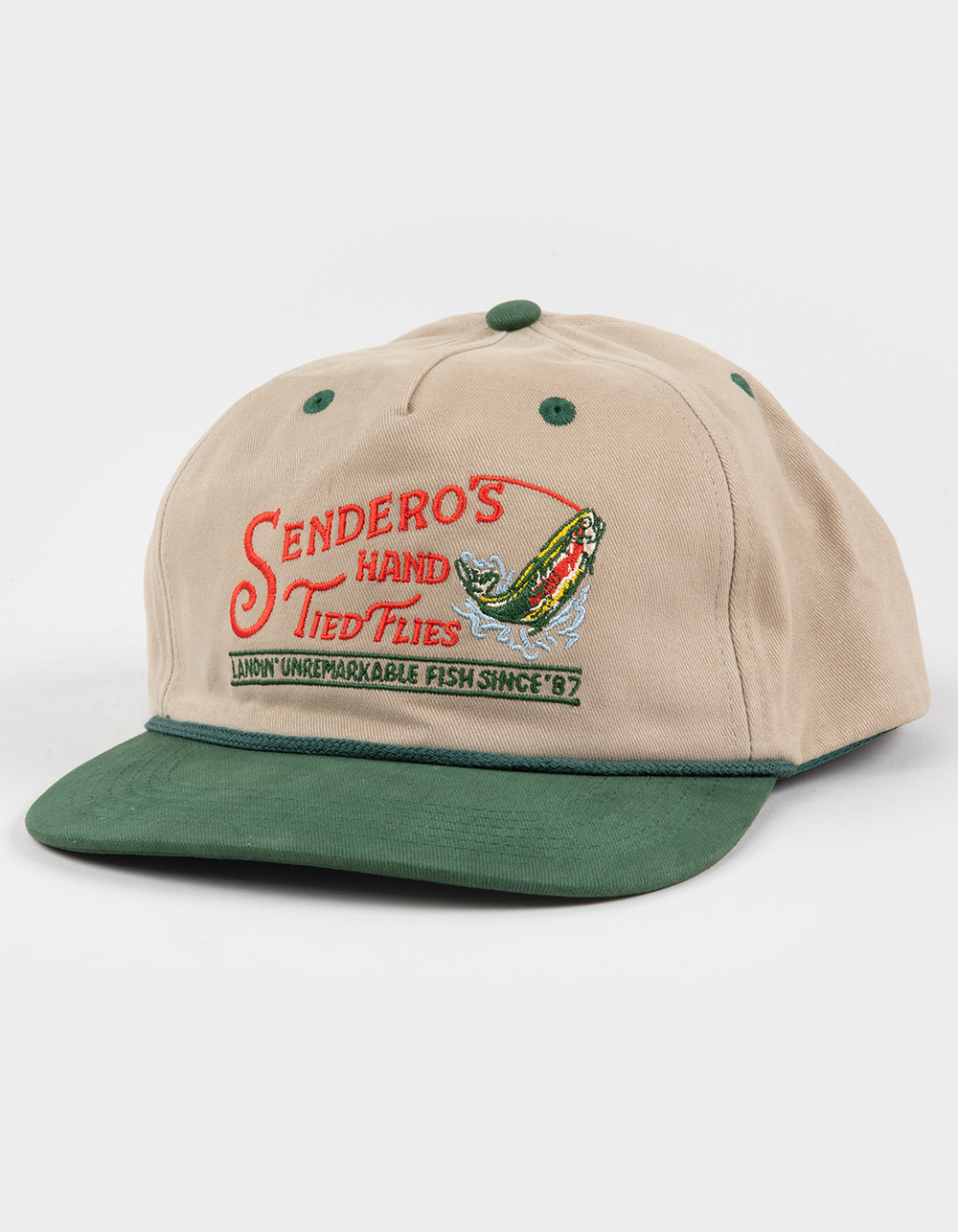 SENDERO PROVISIONS CO. Hand Tied Flies 5 Panel Snapback Hat - TAN COMBO