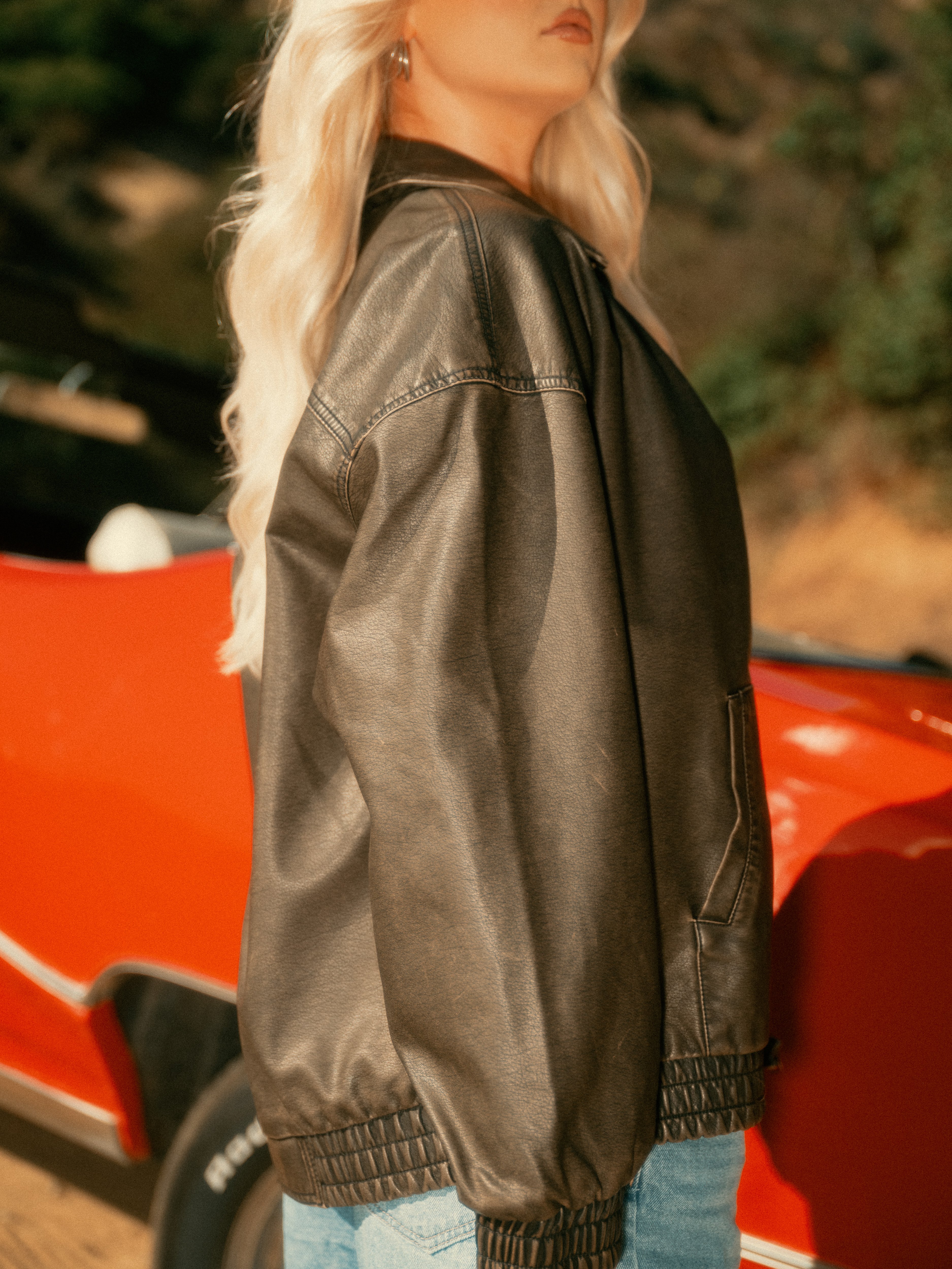 RSQ Womens Oversized Faux Leather Bomber Jacket