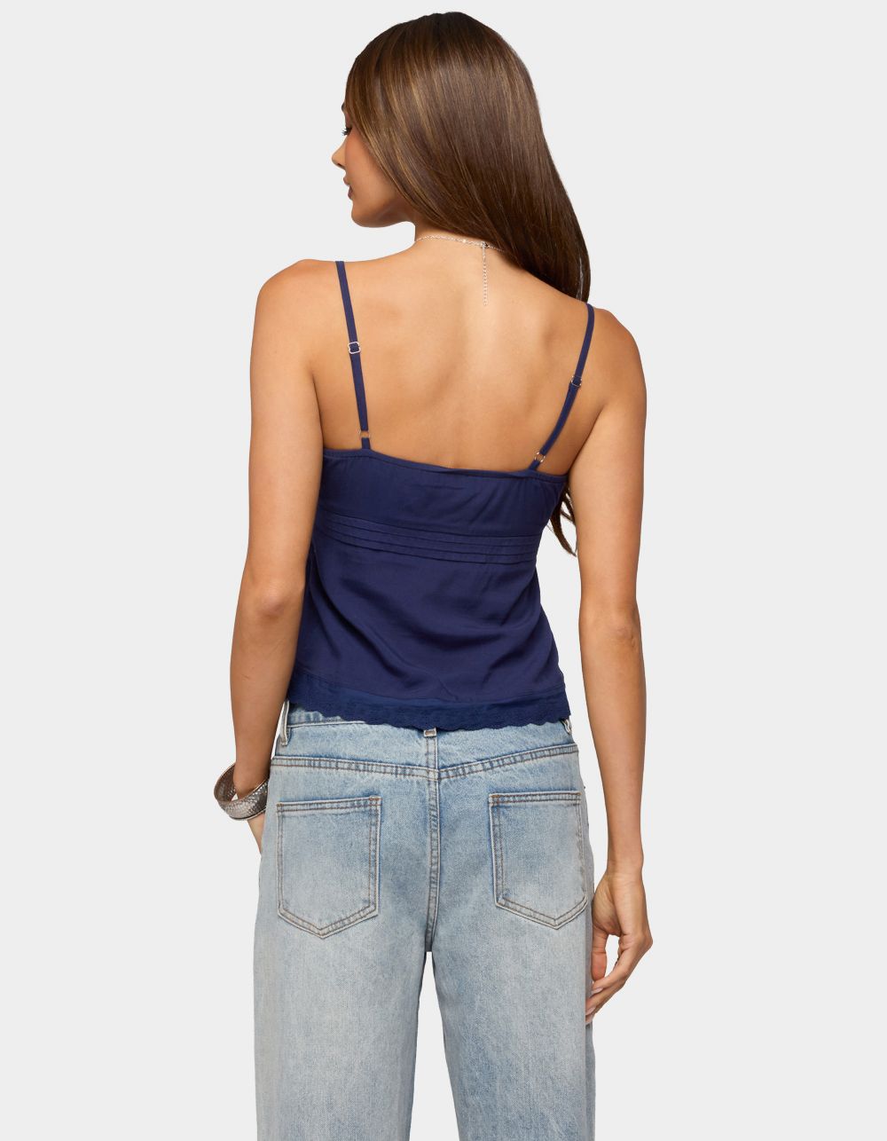 EDIKTED Michal Eyelet Babydoll Tank Top - NAVY
