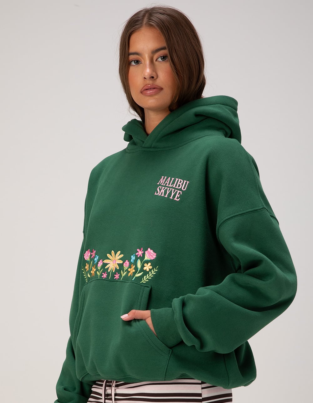 MALIBU SKYYE Flower Womens Hoodie - GREEN