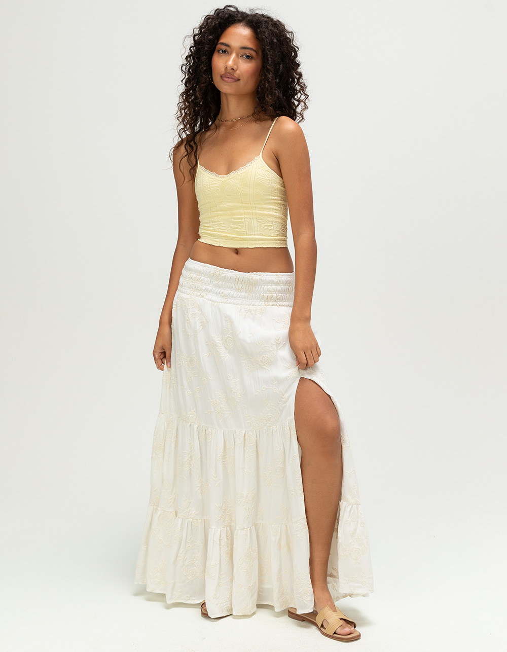 FULL TILT Lace Texture Womens Seamless Cami - LT YELLOW