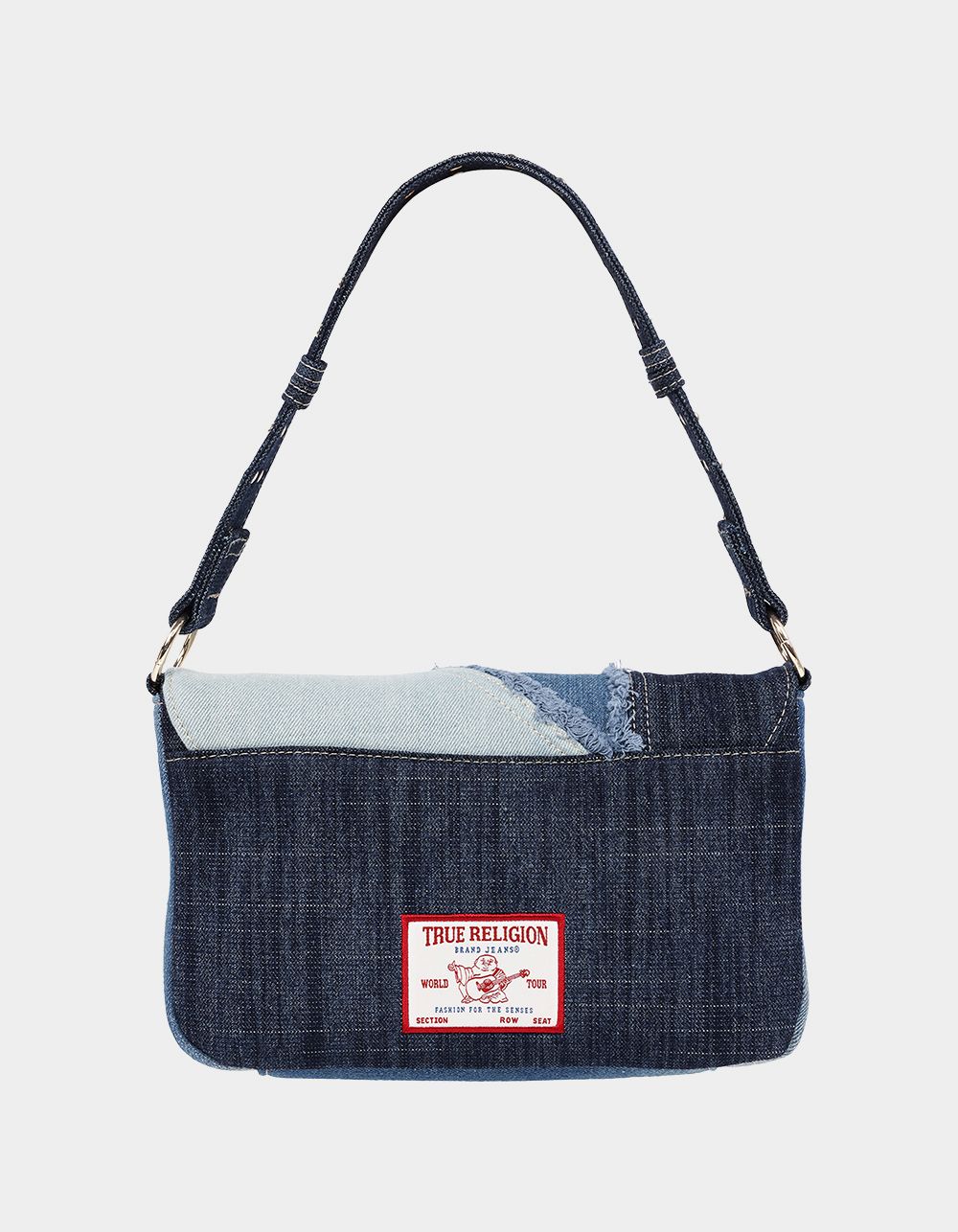 TRUE RELIGION Frayed Denim Horseshoe Hobo Bag - DENIM