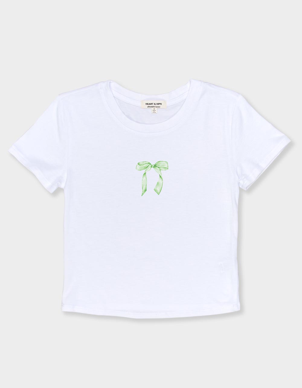 Bow Green Stitched Womens Baby Tee - WHITE