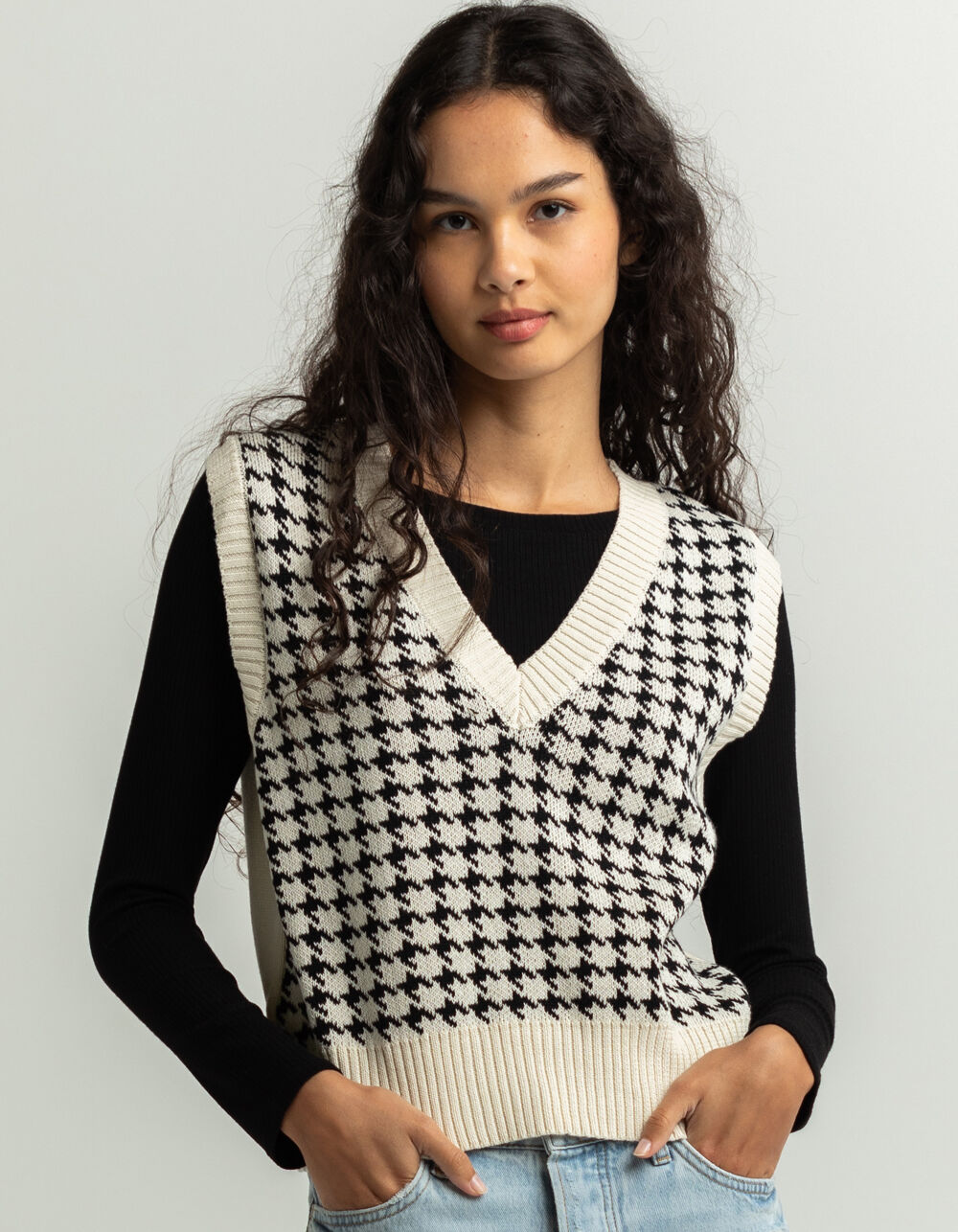 SAY WHAT Houndstooth Womens Vest WHT/BLK Tillys