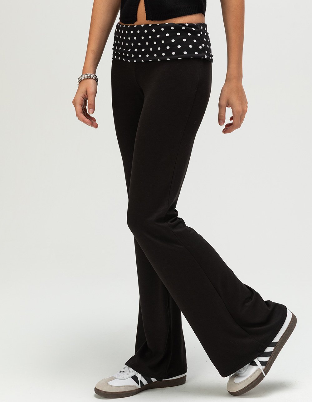 FULL TILT Womens Fold Over Waistband Flared Pants - BLACK
