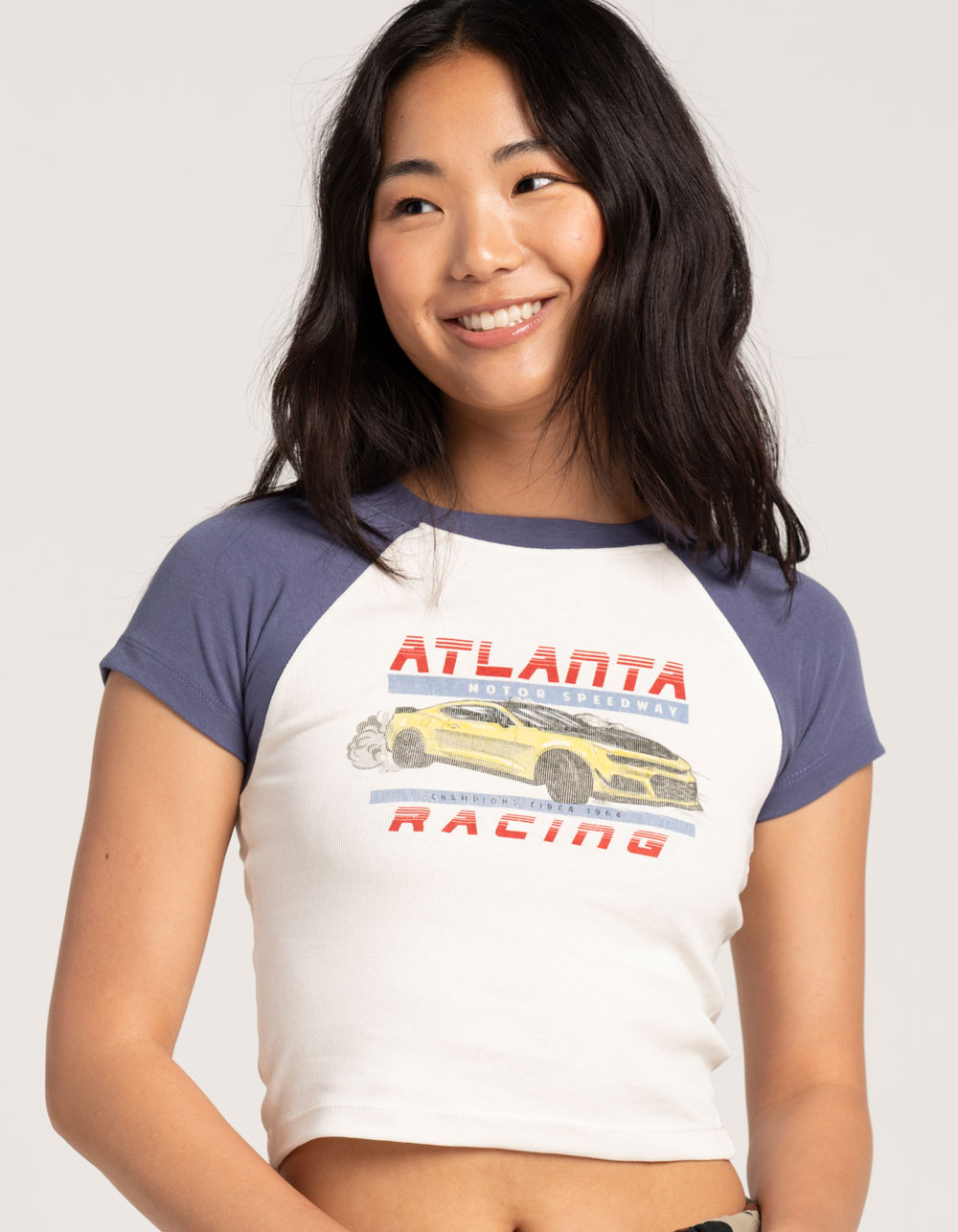 FULL TILT Atlanta Racing Womens Raglan Baby Tee Tee NAVY Tillys
