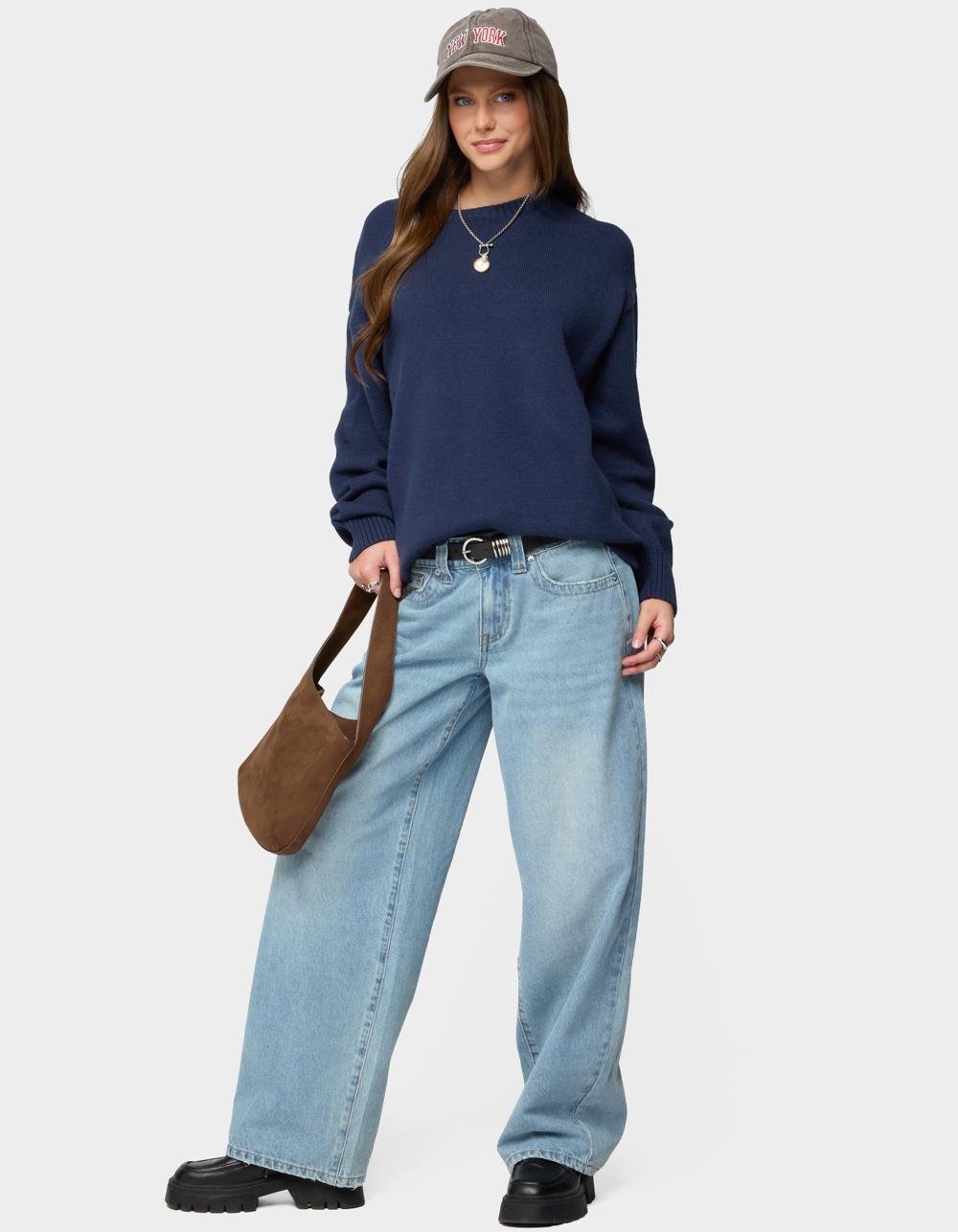 EDIKTED Priscila Oversized Crewneck Sweater - NAVY