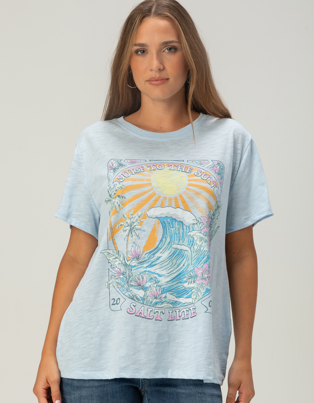 SALT LIFE Surf The Sun Womens Slub Tee - LIGHT BLUE