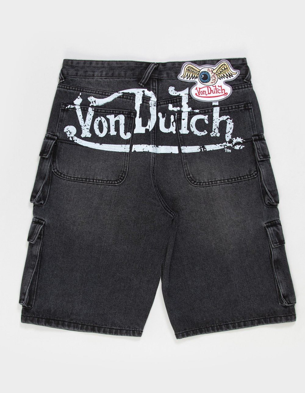 VON DUTCH Mens Cargo Jorts - BLACK DENIM