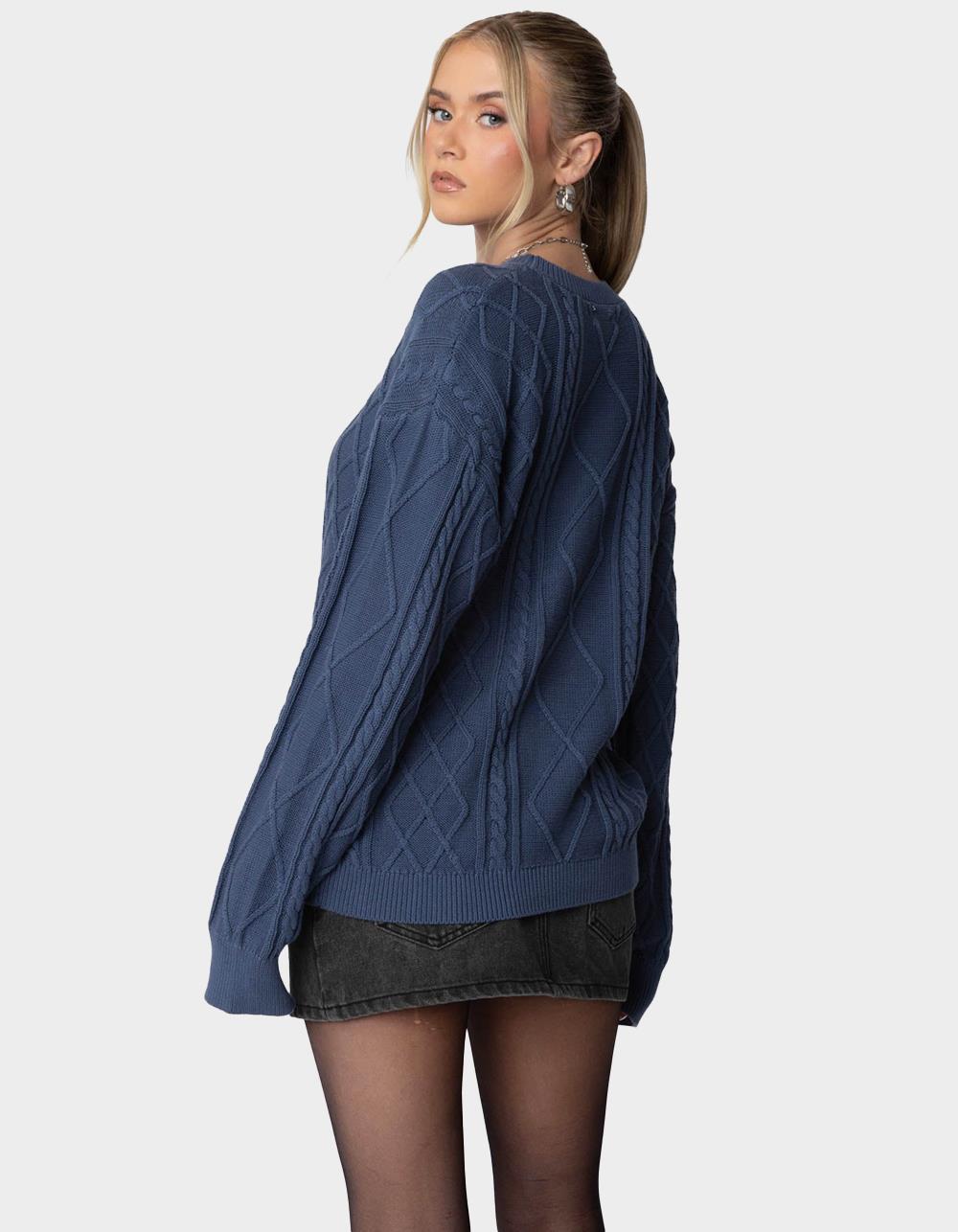 EDIKTED Jessy Cable Knit Oversized Sweater - BLUE