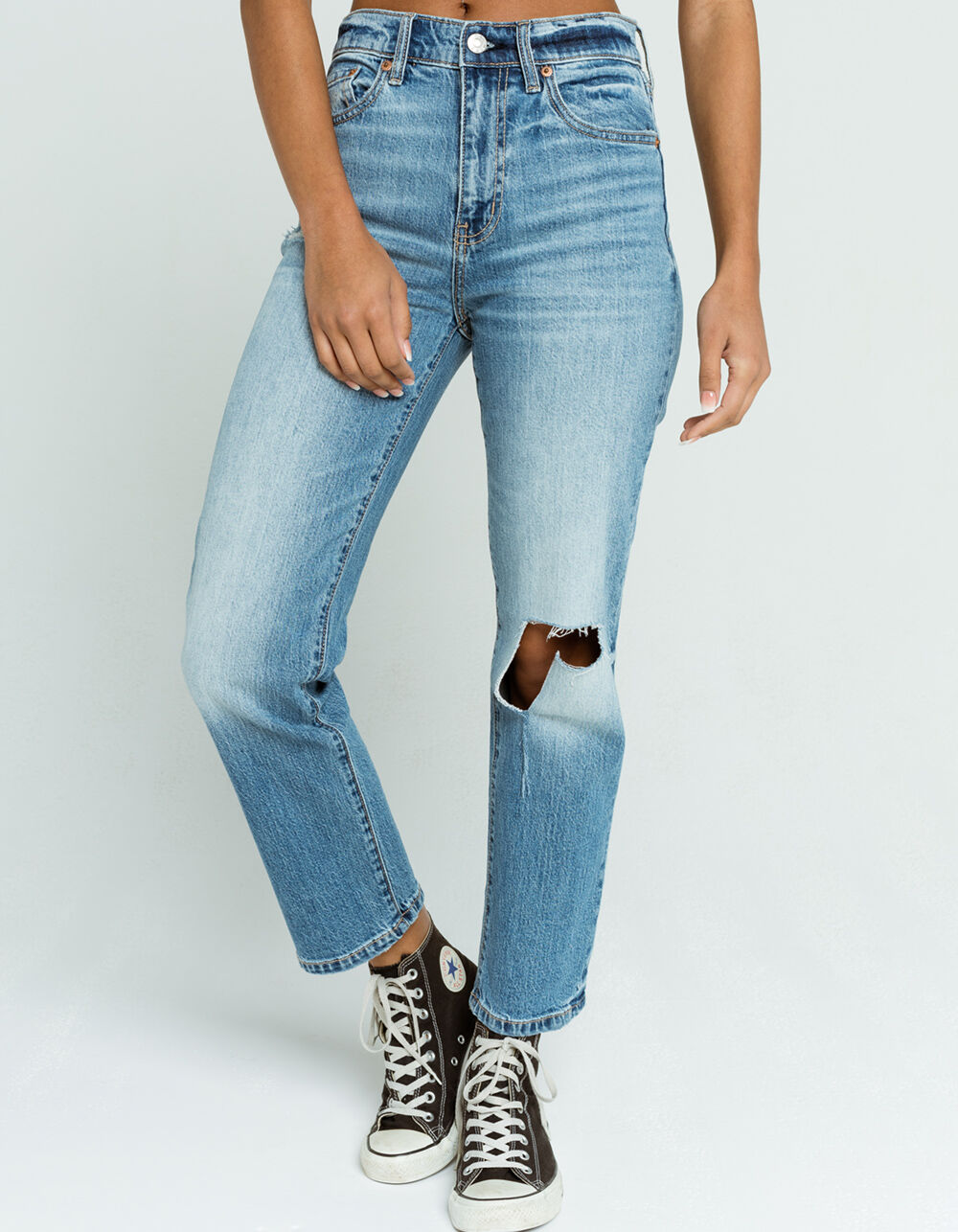 **Size 0***Some Girls Do High Rise Distressed Roll Up Straight Fit Jeans