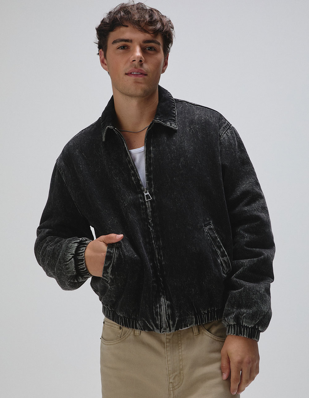 RSQ Mens Washed Cropped Denim Jacket - BLACK