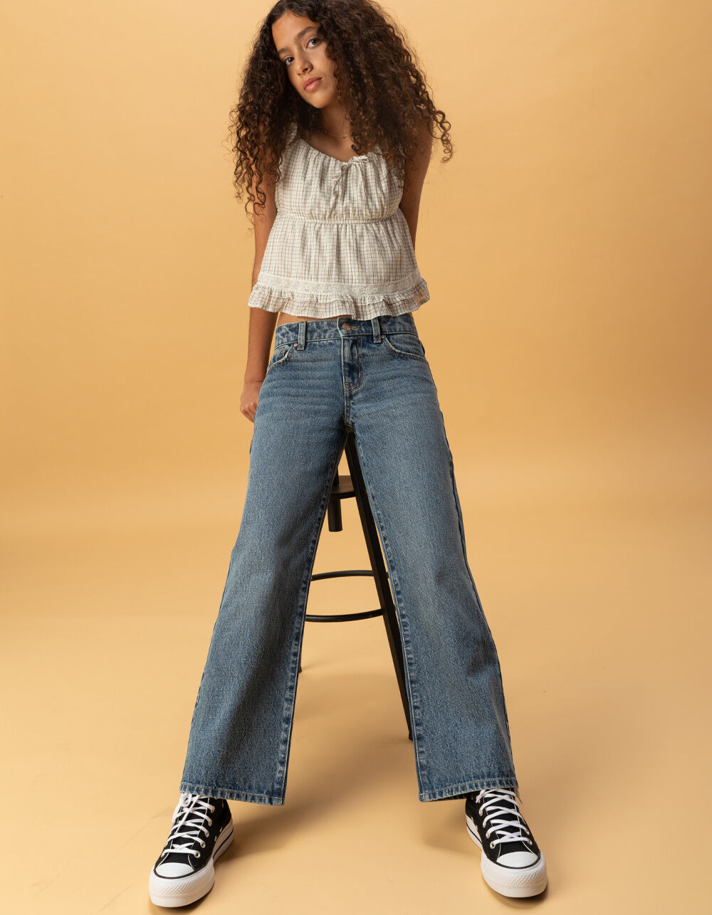 RSQ Girls Low Rise Embroidered Pocket Wide Leg Jeans - Dark Wash
