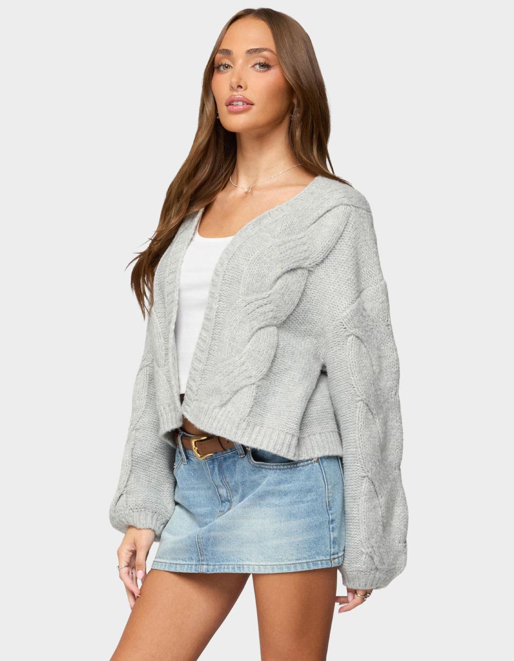 EDIKTED Braiden Chunky Cable Knit Cardigan - GRAY