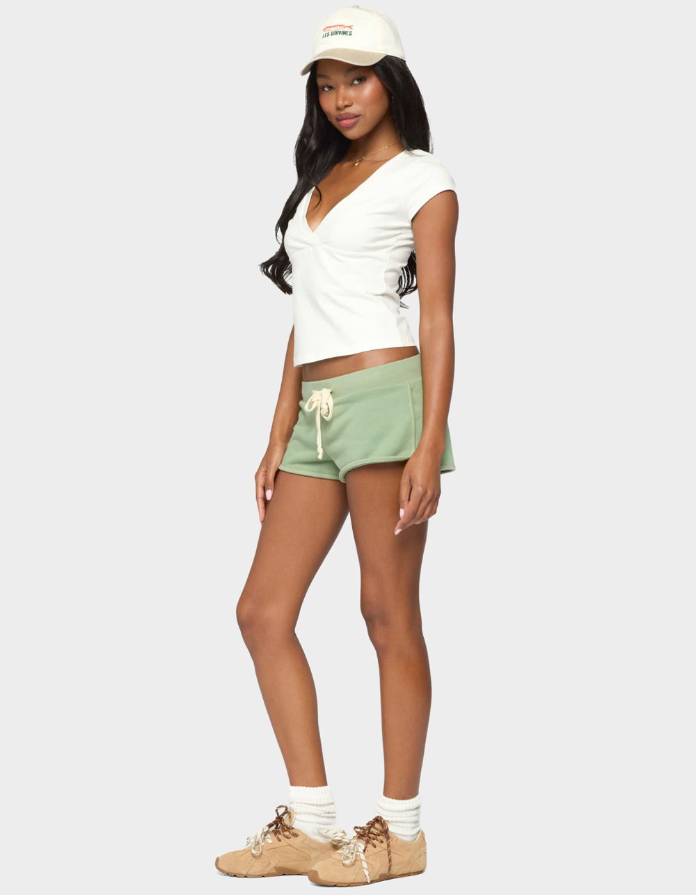 EDIKTED Celiah French Terry Shorts - DK GREEN