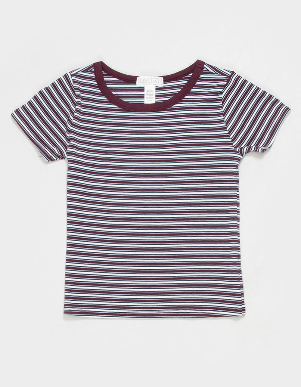 FULL TILT Essentials Girls Stripe Ringer Tee - BURGUNDY COMBO