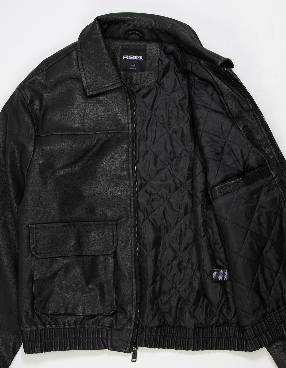 RSQ Mens Vegan Leather Bomber Jacket - WASHED BLACK