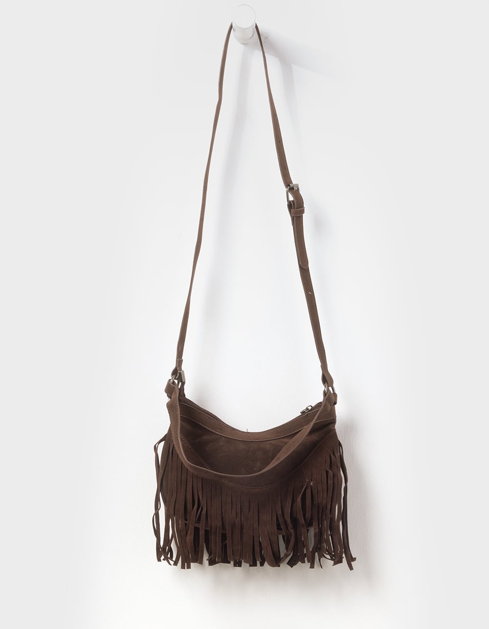 Small Buckle Fringe Bag - DARK BROWN