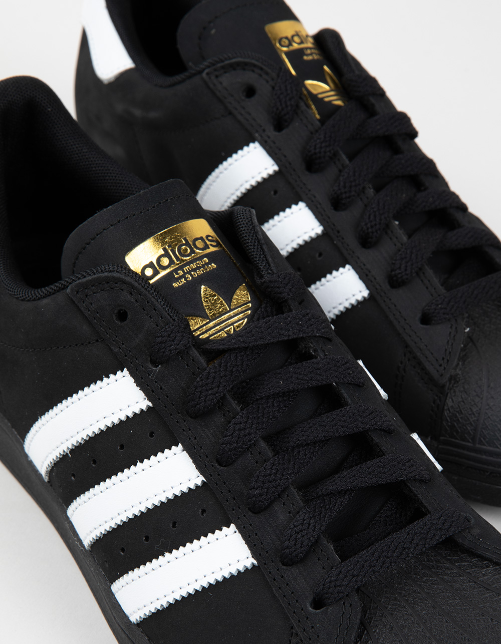 ADIDAS Superstar ADV Nubuck Shoes - CORE BLACK/FOOTWEAR WHITE/GOLD