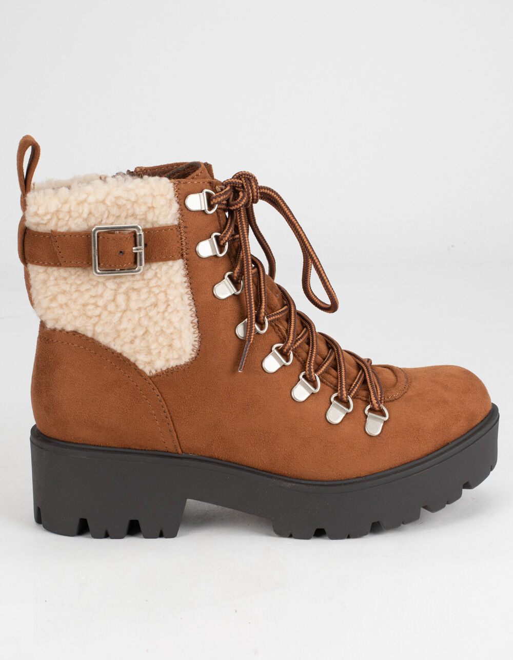 SODA Faux Shearling Womens Chestnut Hiker Boots - CHESTNUT | Tillys