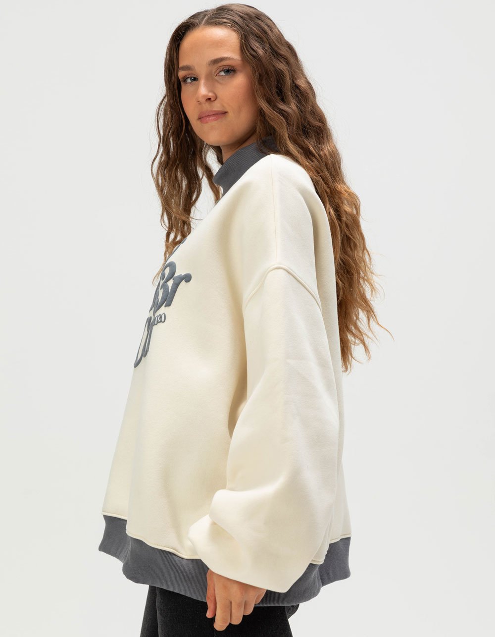 HAPPY CAMP3R Puff Series Womens Mock Neck Sweatshirt - Cream Combo