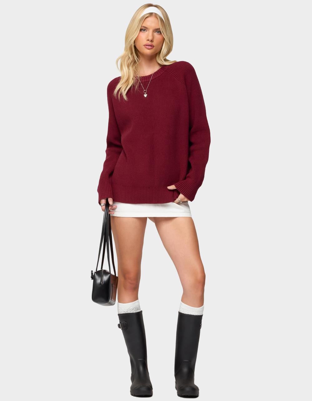 EDIKTED 98 Varsity Zip Up Sweater - DK RED | Arden Fair