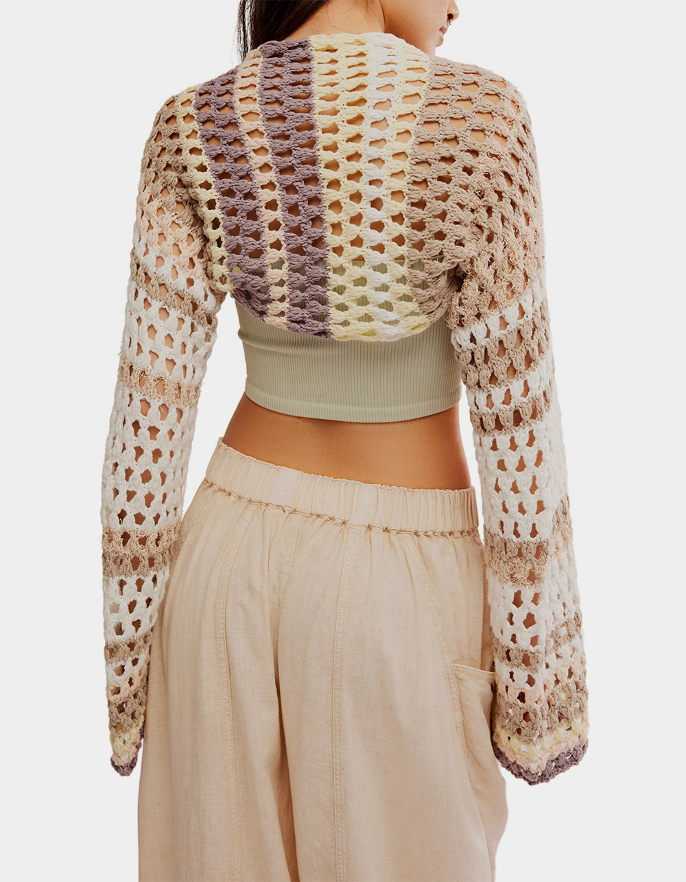 FREE PEOPLE Gia Crochet Womens Shrug - Cream Combo