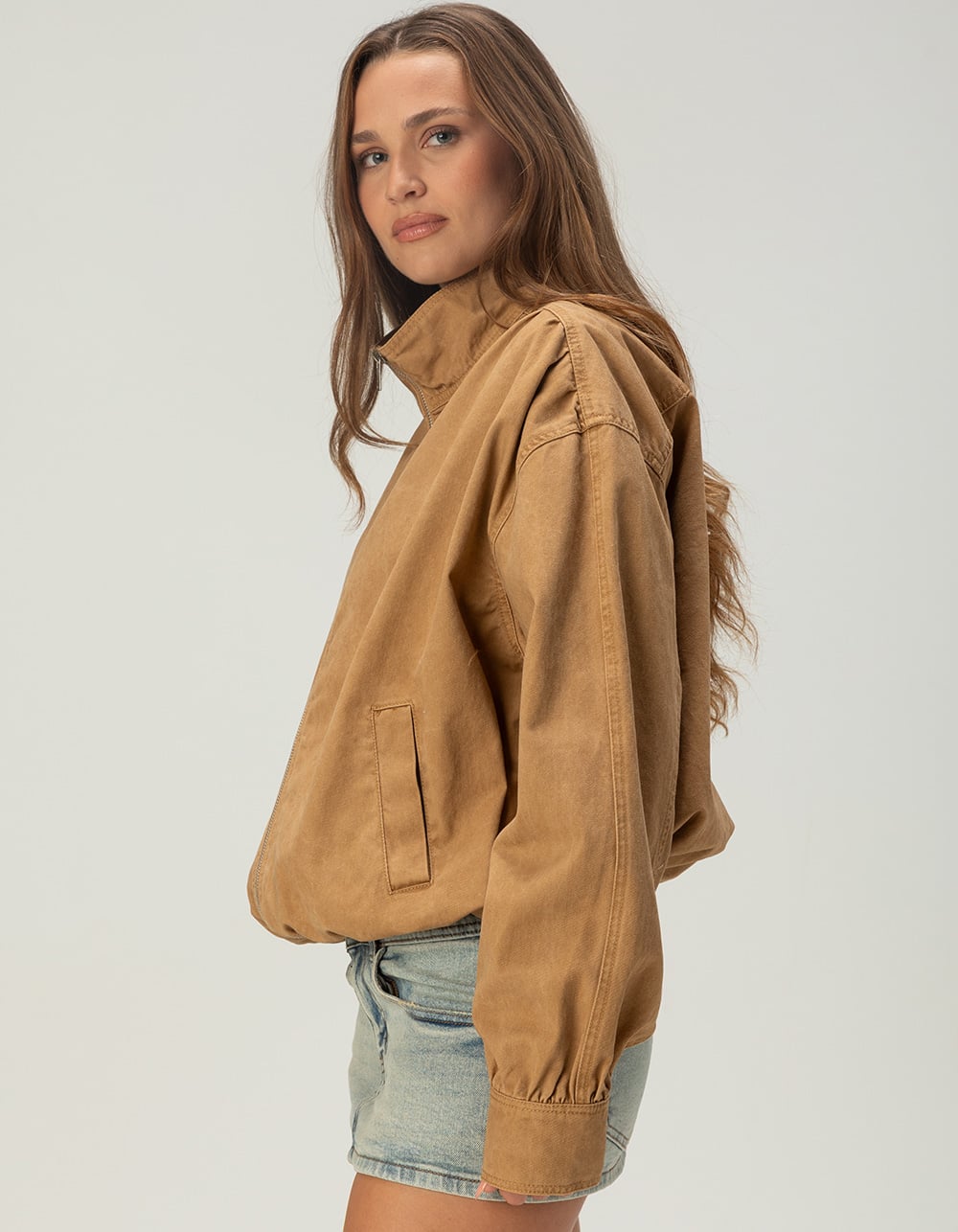 RSQ Womens Oversized Twill Bomber Jacket - CAMEL
