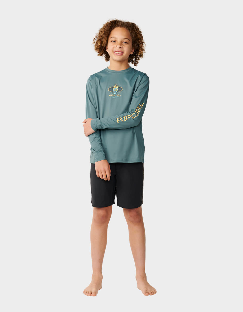 RIP CURL Cosmic Skull UPF Boys Long Sleeve Tee - GREEN