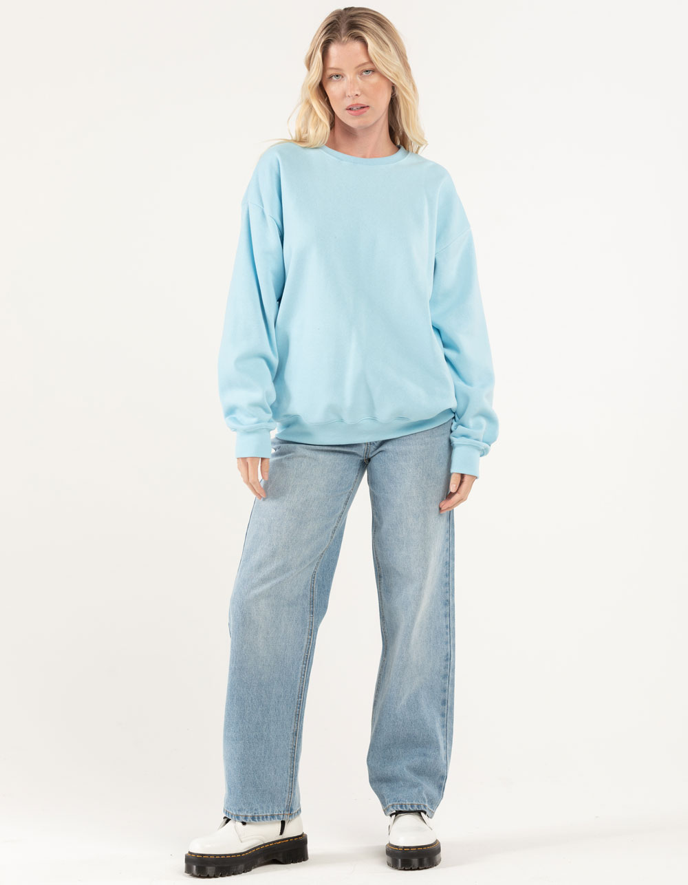 FULL TILT Essentials Womens Oversized Crewneck Sweatshirt - LIGHT BLUE ...