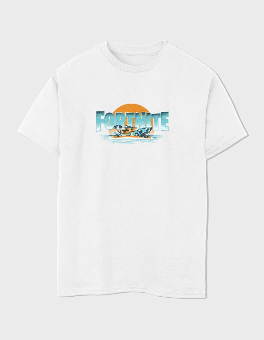 FORTNITE Logo Shark Island Unisex Kids Tee - WHITE