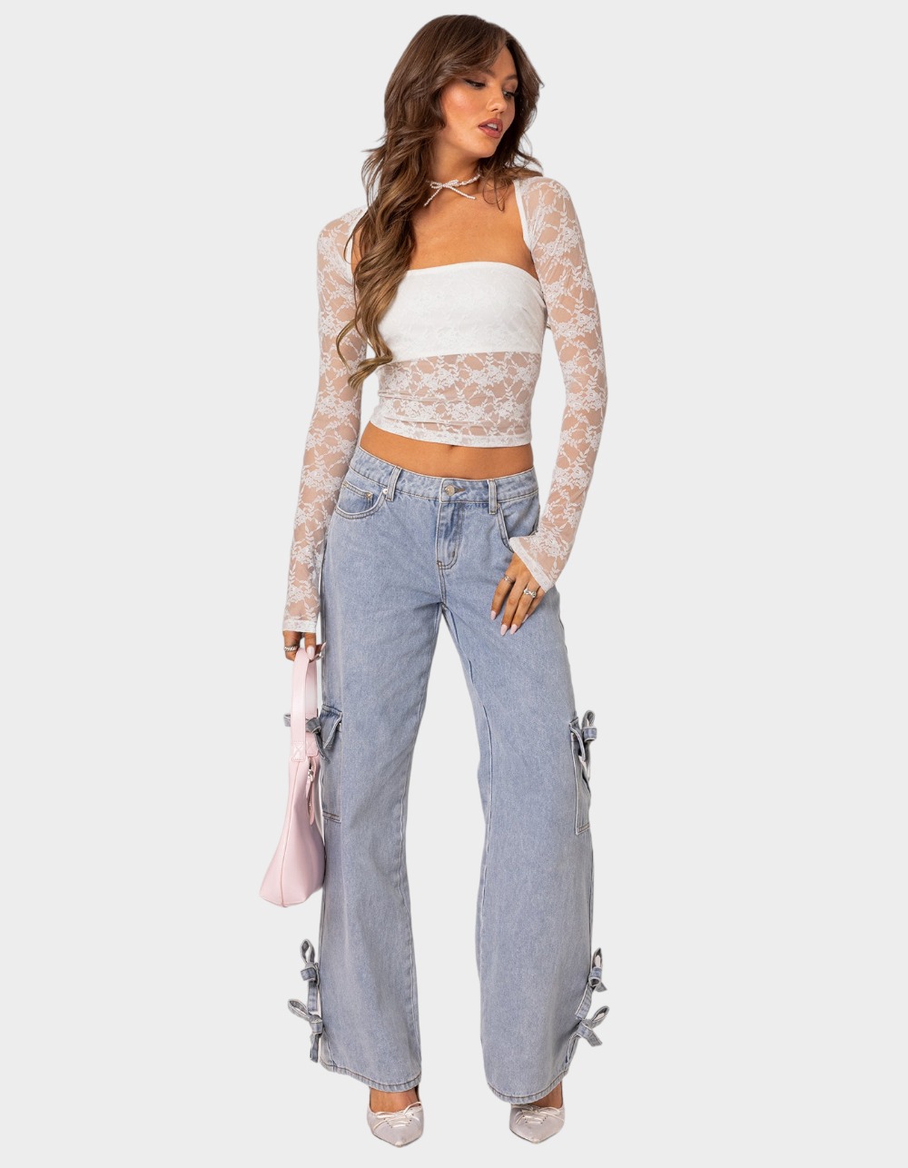 Two WHITE Addison Lace Top Piece Tillys | - EDIKTED Sheer