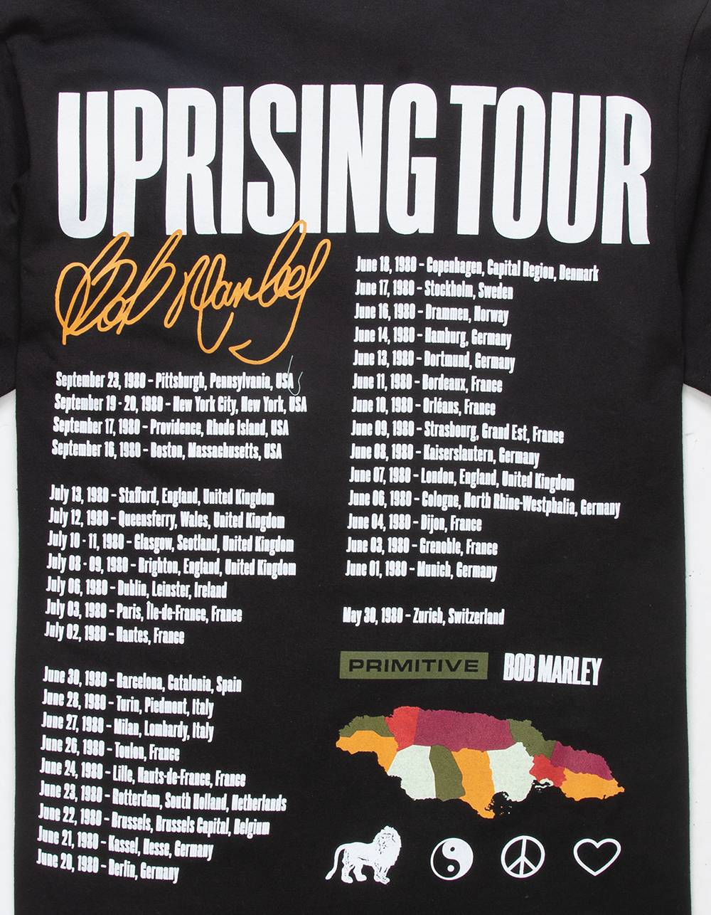 PRIMITIVE x Bob Marley Uprising Mens Tee BLACK Tillys