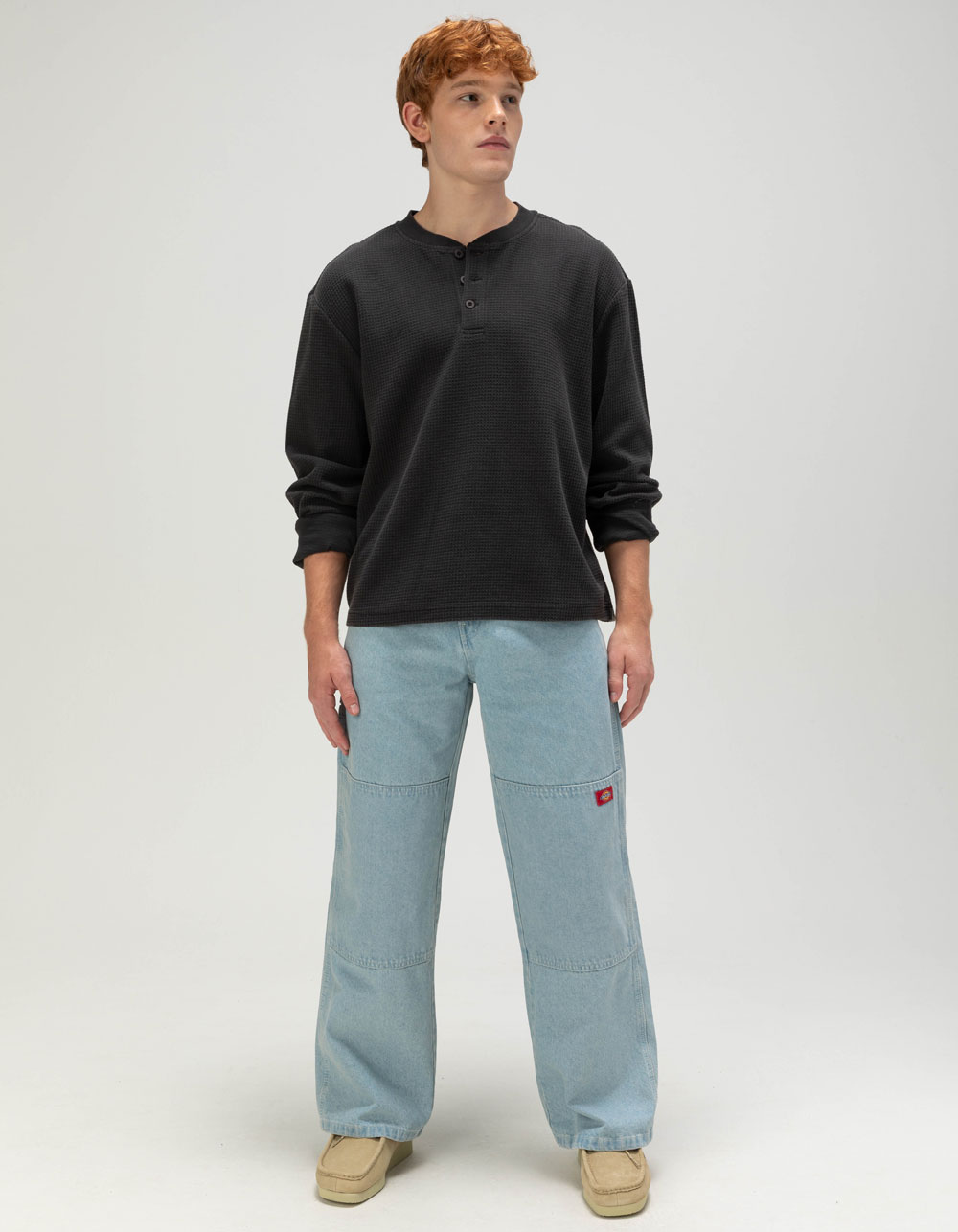 DICKIES Double Knee Mens Loose Straight Work Jeans - LIGHT WASH