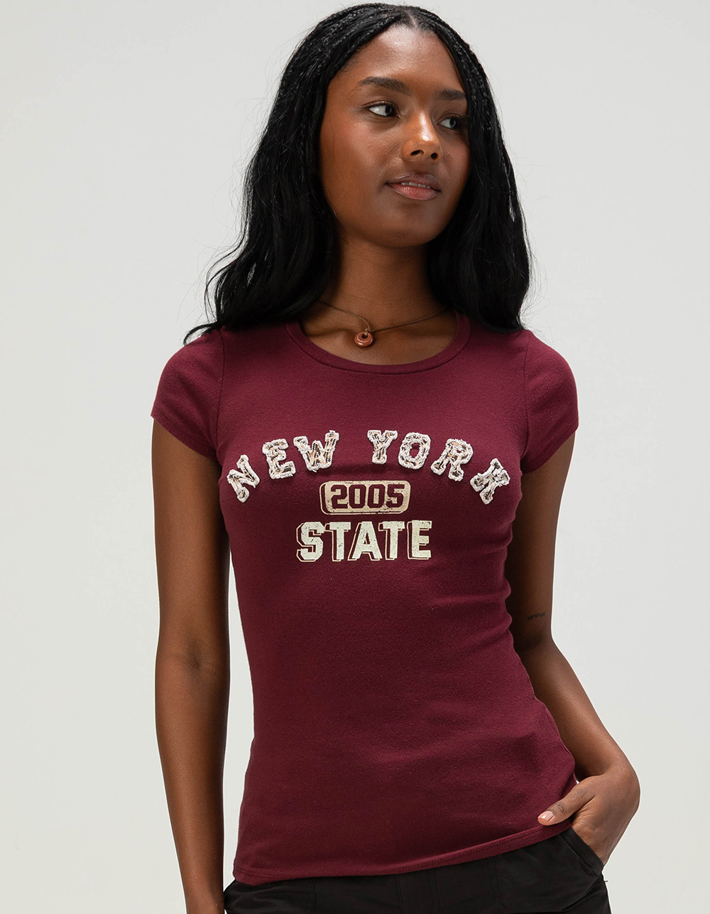 MADDEN GIRL New York Womens Fitted Tee - BURGUNDY