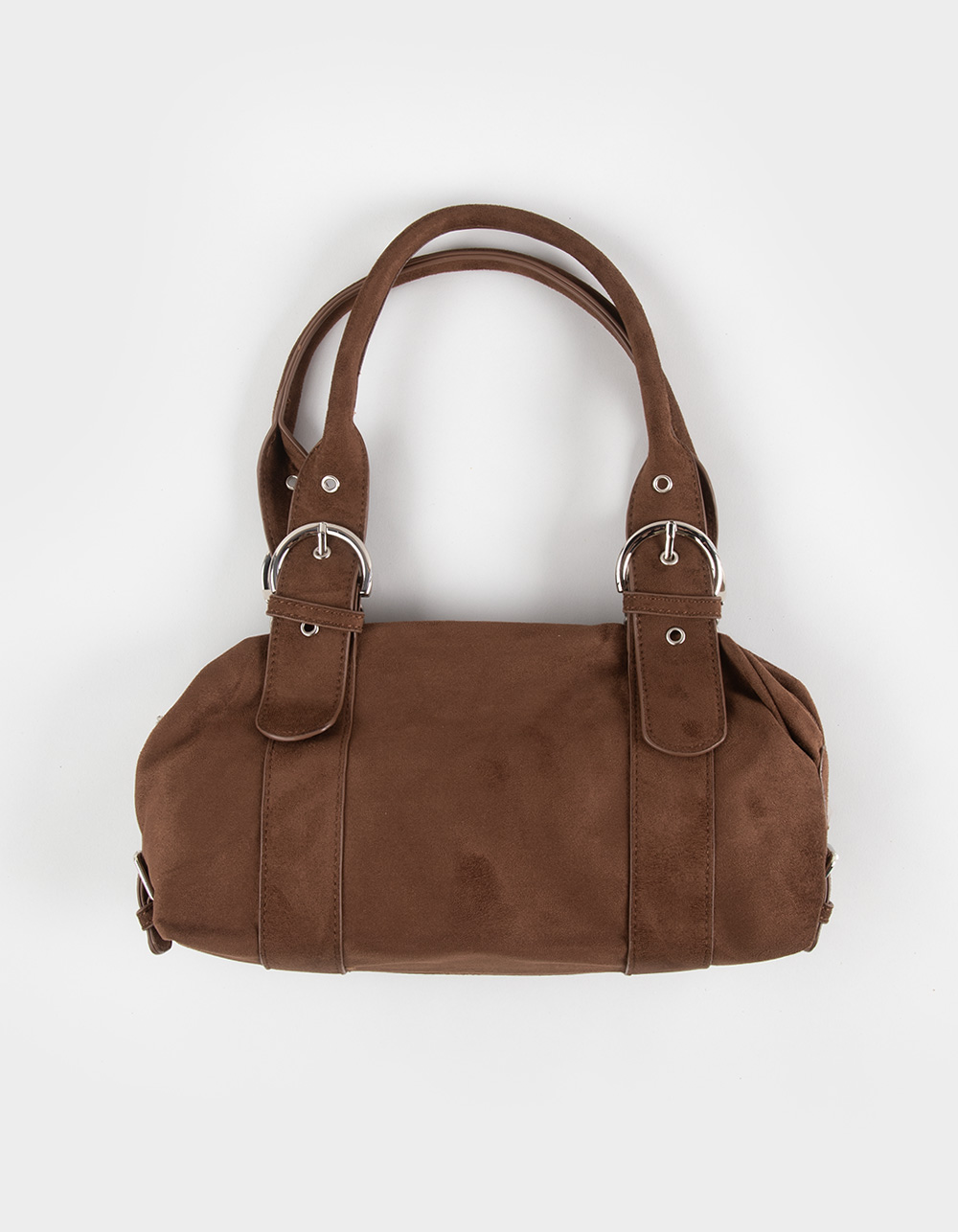 Studded Faux Suede Shoulder Bag  - DARK BROWN