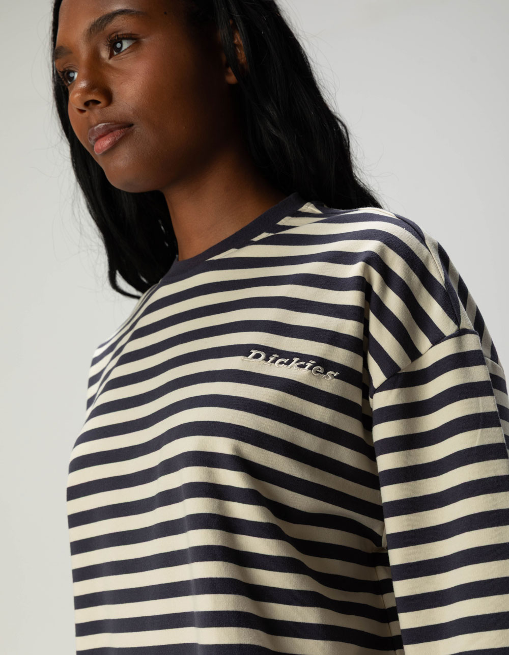 DICKIES Relax Stripe Womens Long Sleeve Top - GRAY COMBO