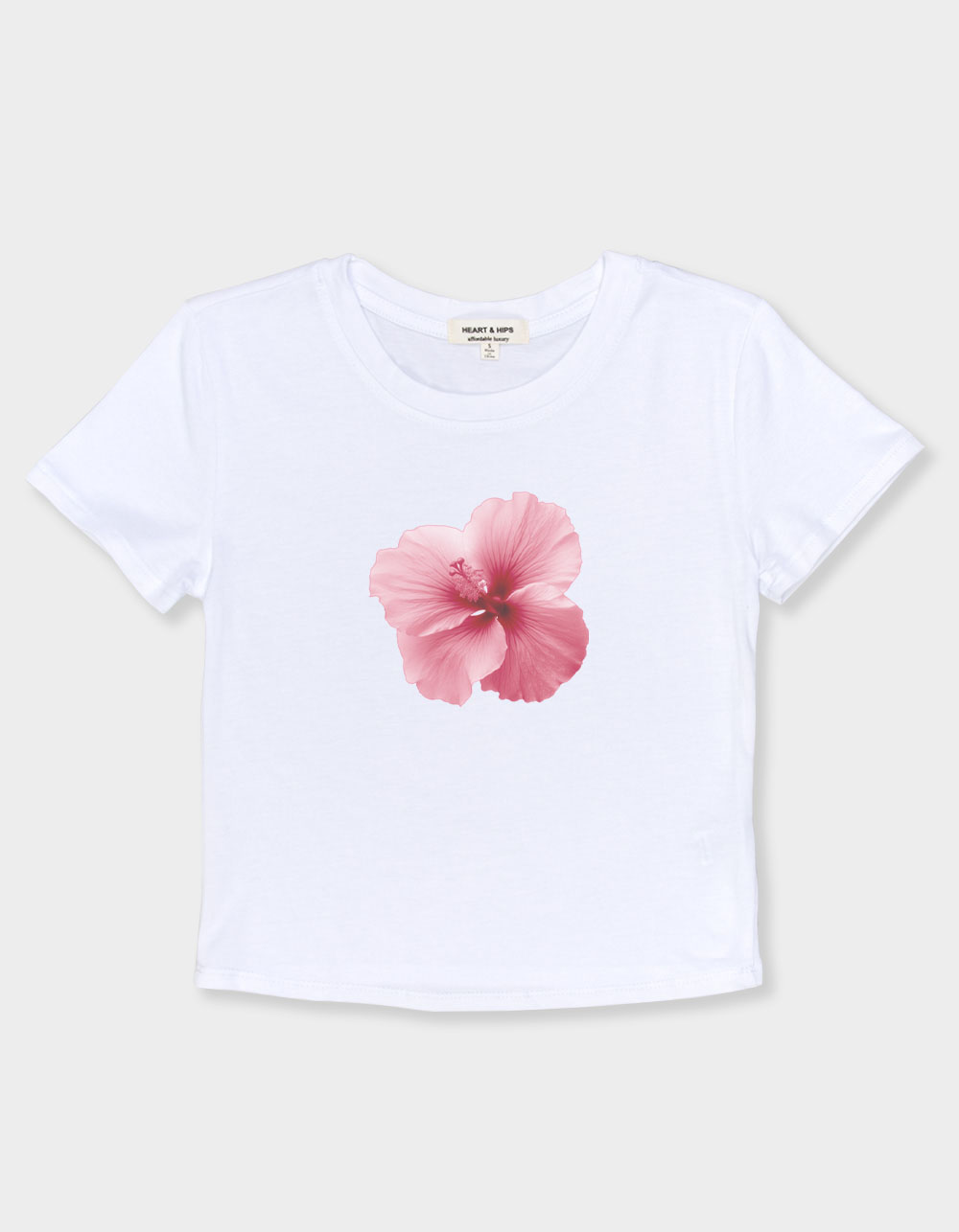 HIBISCUS Pink Floral Womens Baby Tee - WHITE