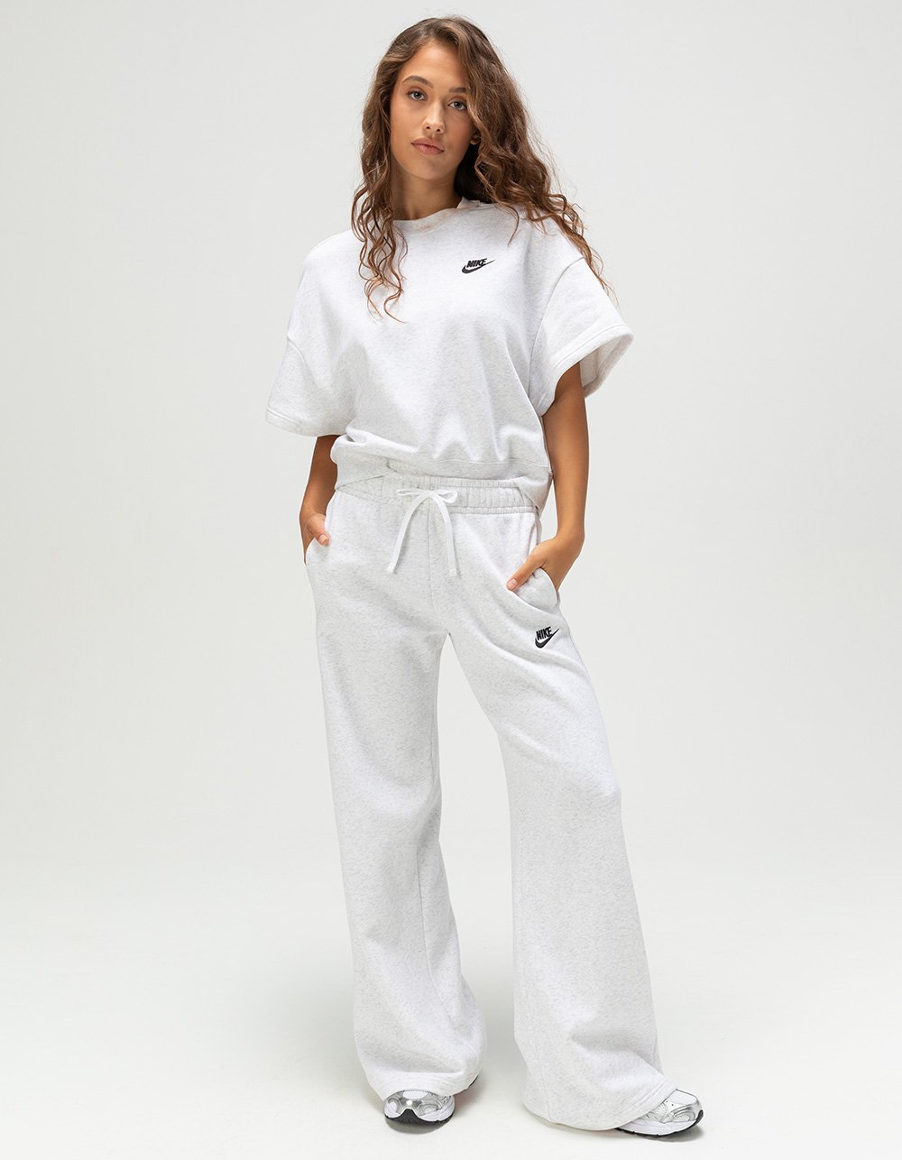 NIKE Sportswear Club Fleece Womens Wide Leg Pants - LIGHT GRAY
