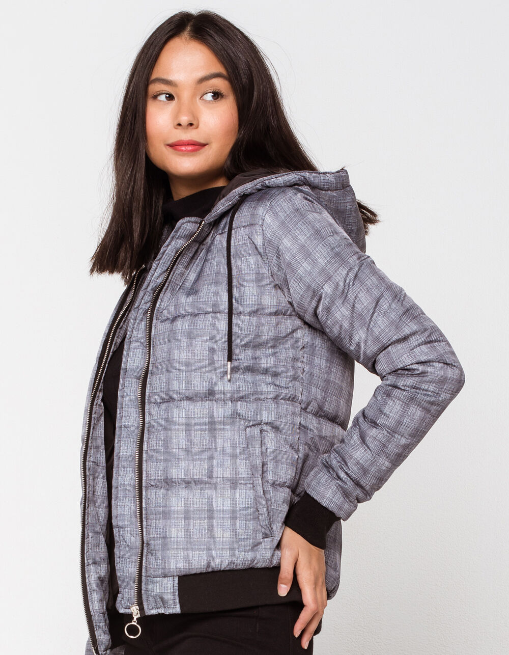 SKY AND SPARROW Plaid Womens Puffer Jacket - GRAY COMBO | Tillys