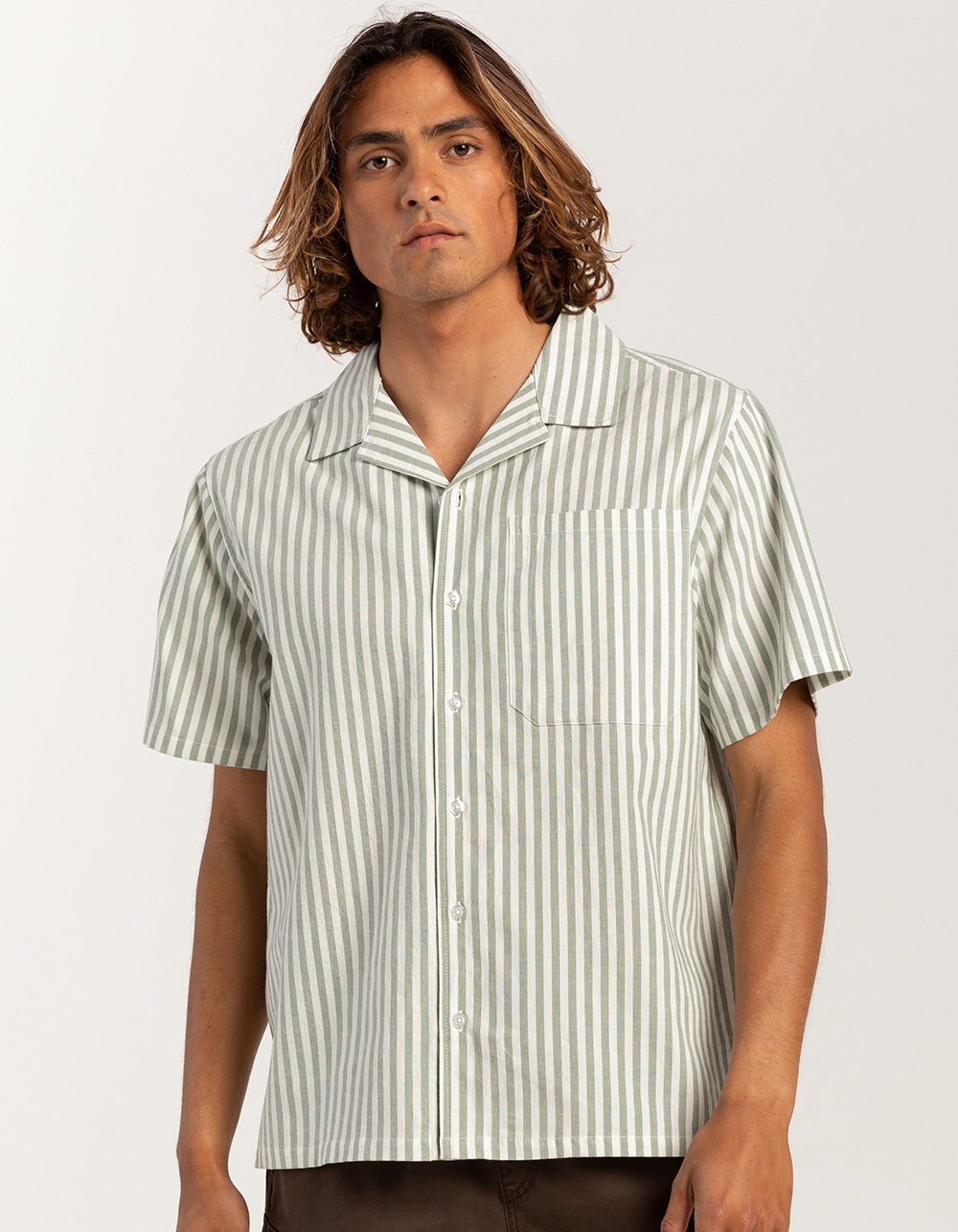 RSQ Mens Stripe Oxford Camp Shirt  - SAGE