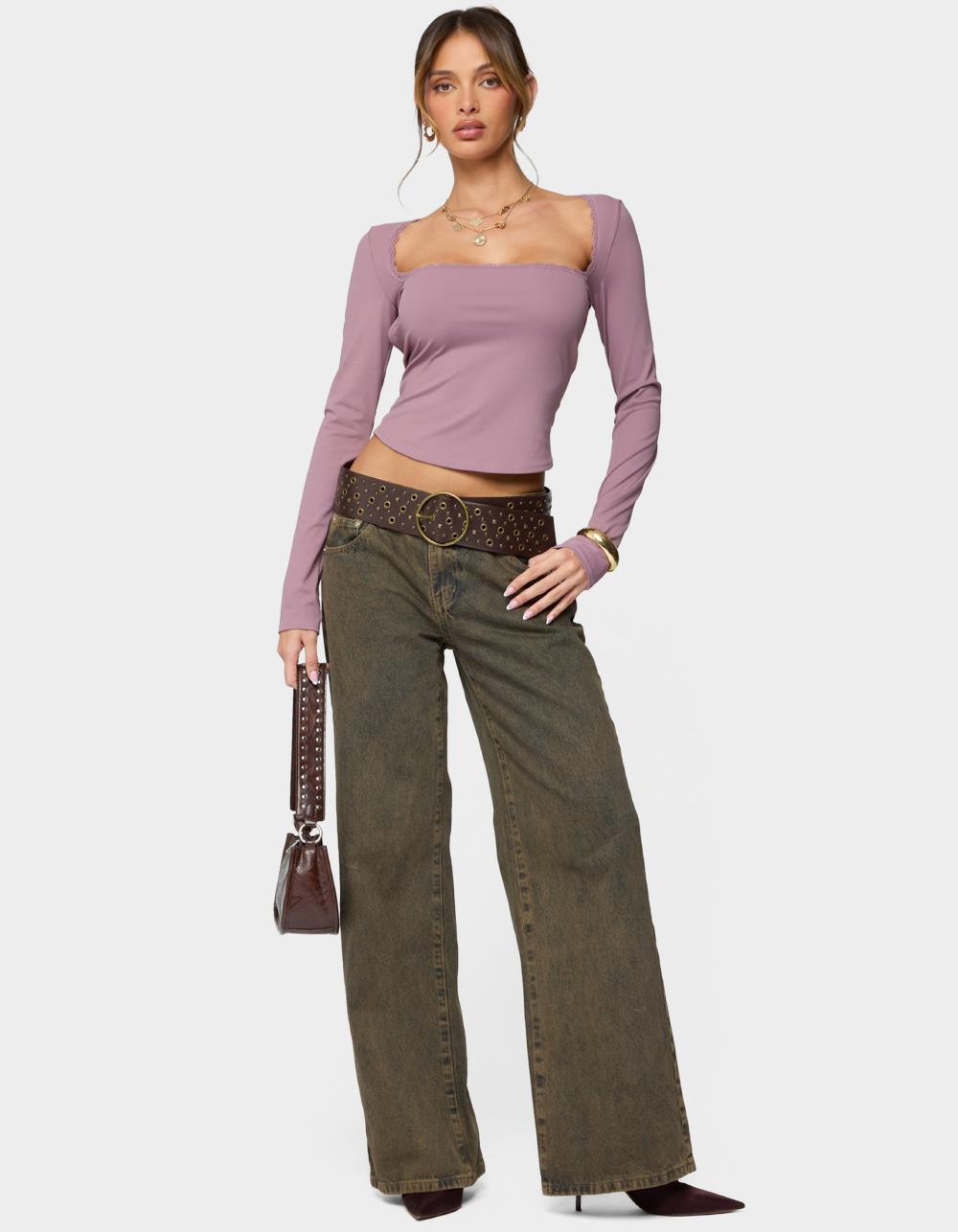 EDIKTED Polly Lacey Tie Back Top - PURPLE